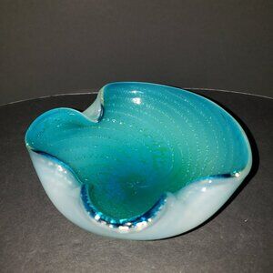 MCM Murano Alfredo Barbini Controlled Bubble Blue Turquoise Handblown Art Glass